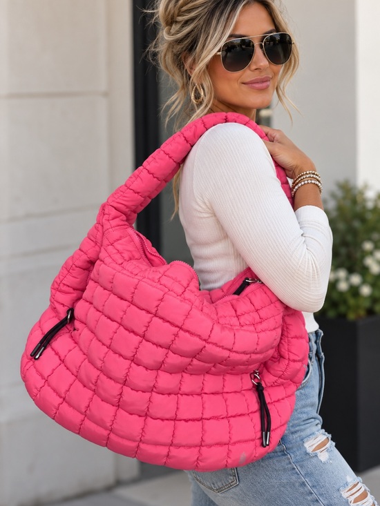Handbags - Free People Movement LARGE Quilted Puffer Shoulder Bag - Pink
